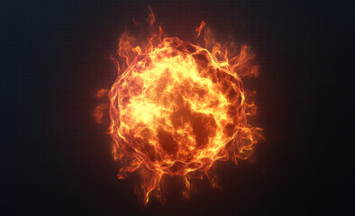 vibrant fireball explosion radiates intense heat and energy against dark background, creating striking visual impact. fiery orb showcases dynamic flames and glowing edges, evoking sense of power