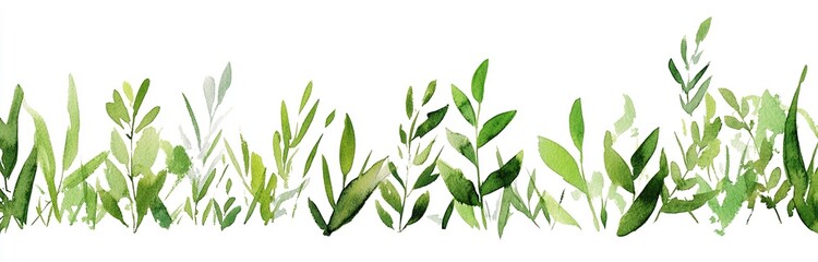 Watercolor border of green grass isolated on white background.