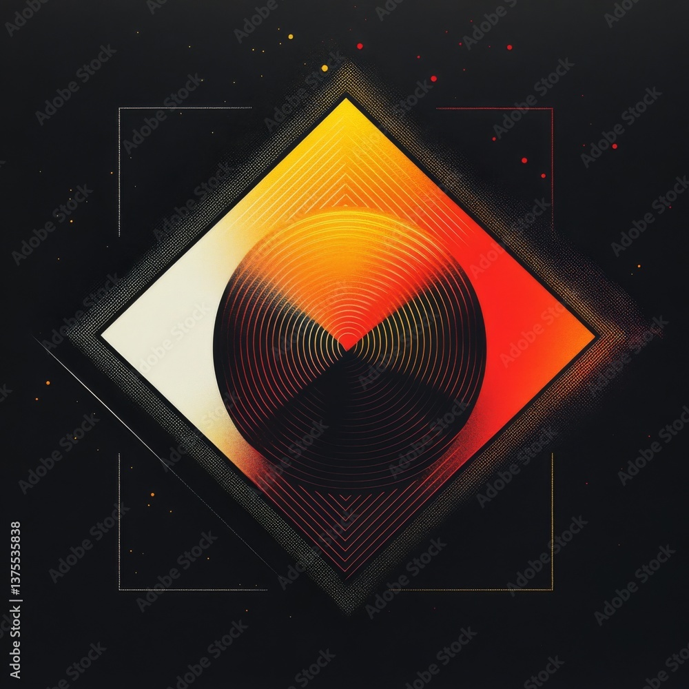 Fototapete Abstract Geometric Composition with Concentric Circles and Vibrant Color Gradients on Dark Background