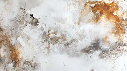 Rust streaks spread across a weathered white wall, forming abstract patterns that reveal time’s passage and urban wear.

