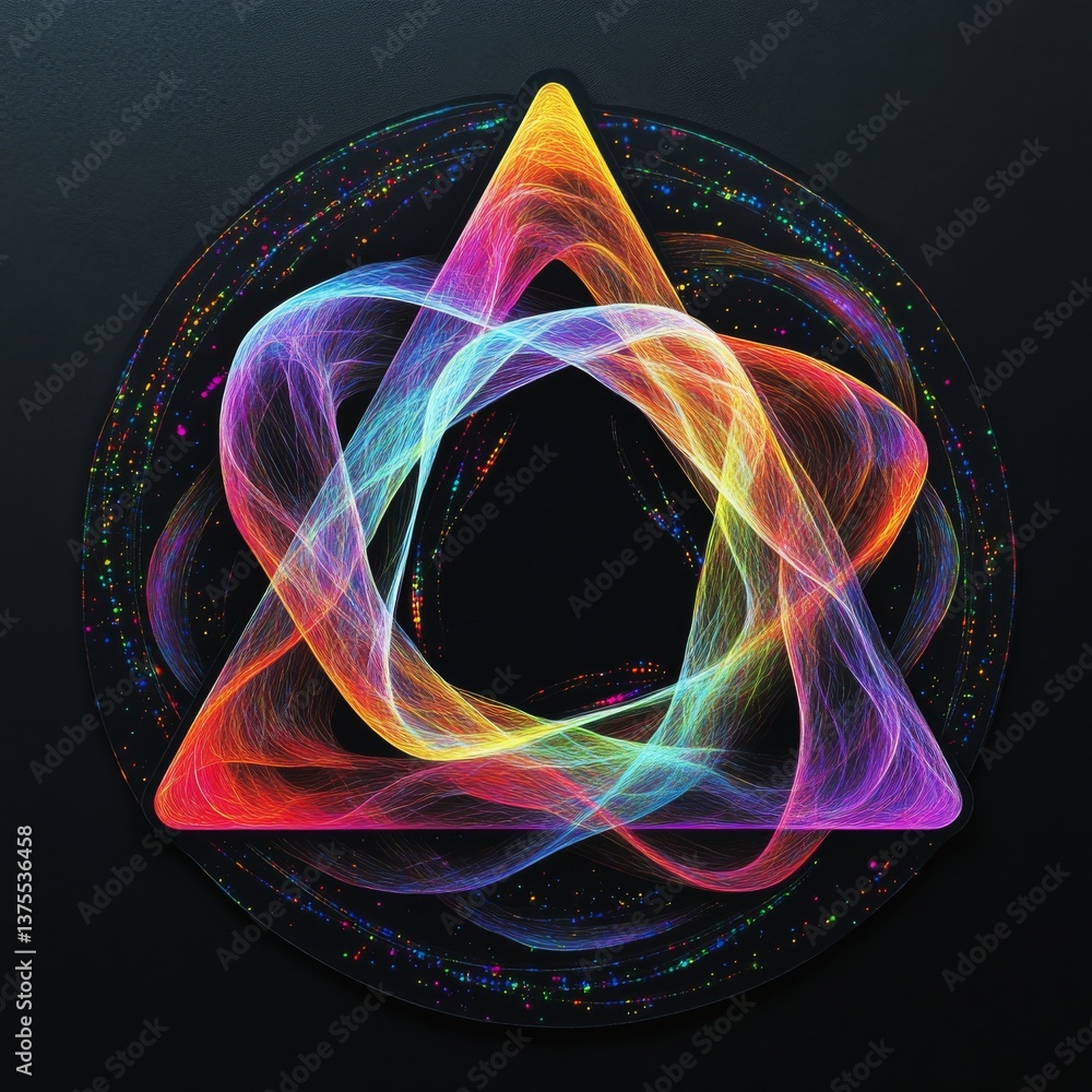Poster chromatic triangle: a vibrant geometric abstract with rainbow hues on dark background