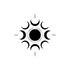 Celestial Symbol: Black Sun with Crescent Moons on White