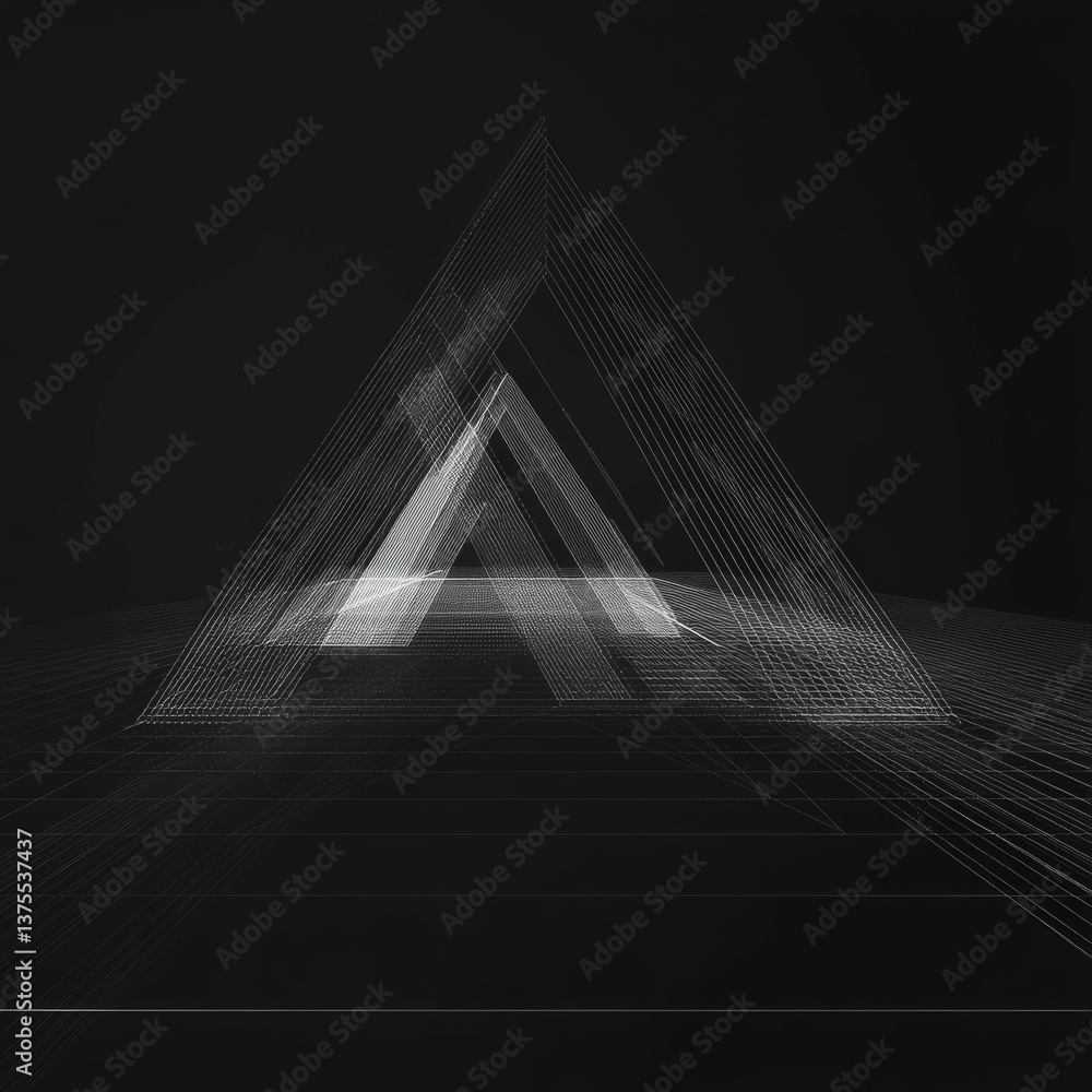 Poster geometric abstraction: layered triangles in monochrome, a minimalist digital artwork