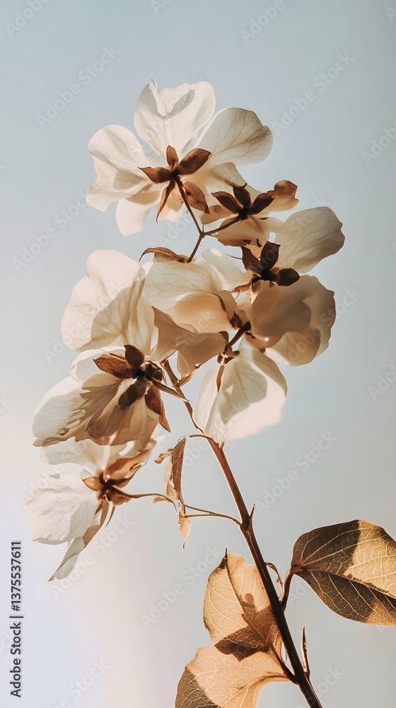 Poster graceful and ethereal flowers bathed in a warm diffused natural light creating a serene and contempl