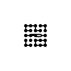 Abstract Network Icon, Minimalist Black Dots & Lines on White Background