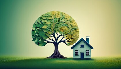 sustainability, abstract illustration of a house next to a tree