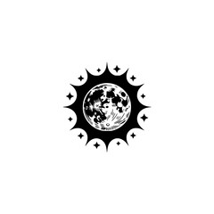 Celestial Moon and Stars Vector Illustration: Minimalist Black & White