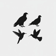 Obraz premium Black bird shape set for nature graphics animal identification charts and minimalist bird art designs 