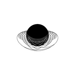 Abstract Geometric Design: Black Sphere and Circular Lines, Minimalist Aesthetic