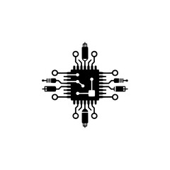 Abstract Black Circuit Board Icon on Gray Background