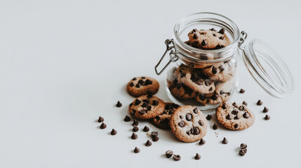 Delicious cookies in glass jar on white background