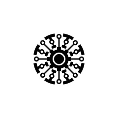 Abstract Tech Symbol - Black and White Design on White Background