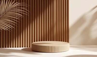 Beige Minimalist Product Display with Wooden Wall