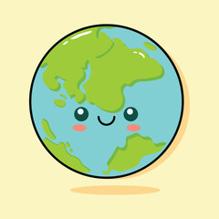 Cute Cartoon Earth with Face for Environmental Events.Art & Illustration
