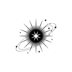 Obraz premium Celestial Burst: Minimalist Star Logo with Orbit and Stars
