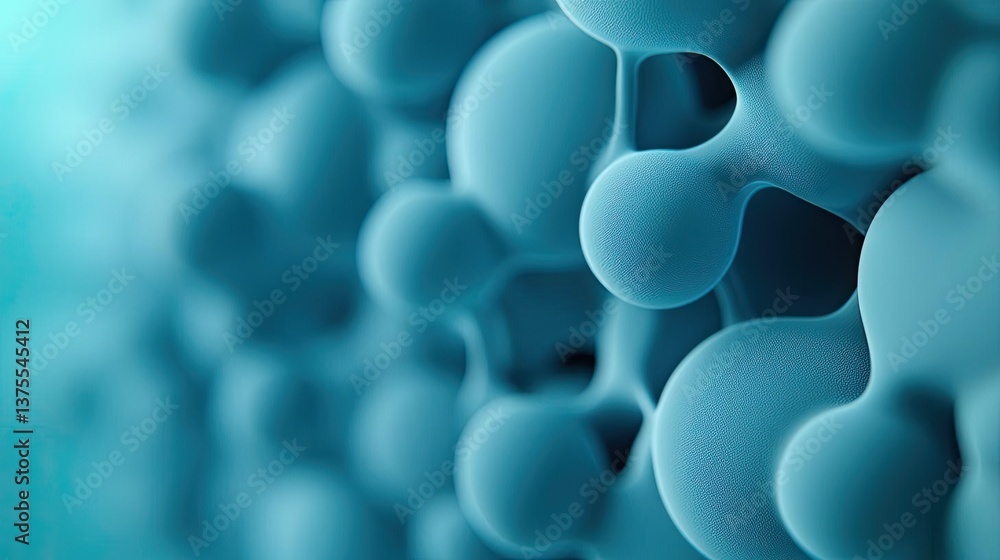 Poster blue exosome particles in medical and skincare concept. abstract close-up of blue molecular structur