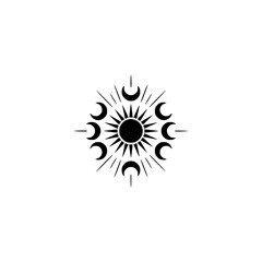 Celestial Symbol: Sun, Moon, and Rays in Minimalist Style