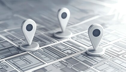 3D map with multiple location pins highlighting themes of urban connectivity advanced navigation systems and real time location tracking. Smart city guide.