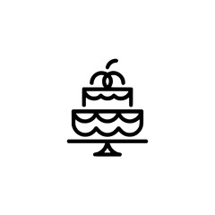 Minimalist Wedding Cake Icon, Black Outline on White