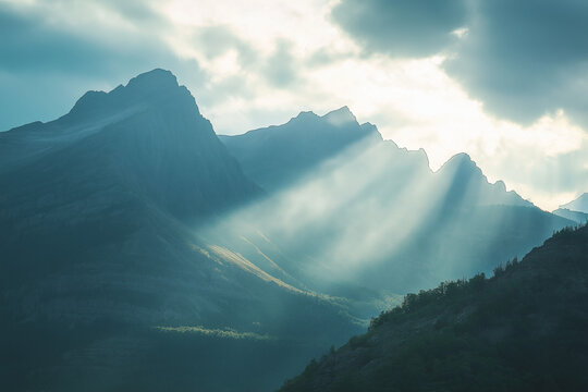 Sunlight shining on rocky mountains