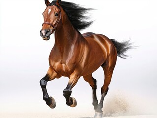 Obraz premium Majestic horse in full gallop details of muscles and flowing mane isolated on a clean light background showcasing speed and grace. Swift equine power.