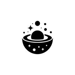 Cosmic Bowl Icon - Black Silhouette Design on White Background