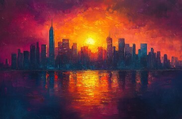 Fototapeta premium Vibrant Abstract Urban Skyscrapers in Sunset Colors