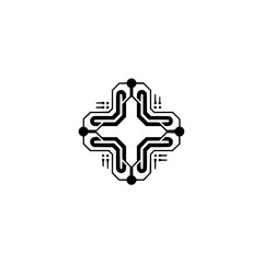 Tech Cross Logo - Abstract Circuitry Design on White