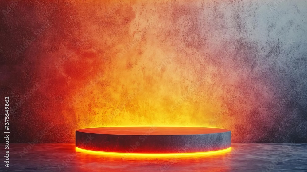 Poster a glowing circular platform with abstract textured background, perfect for showcasing products or pr