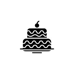 Elegant Black & White Two-Tier Cake Icon on White Background