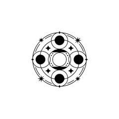 Celestial Mandala: Black & White Geometric Design on White