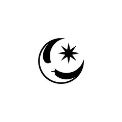 Minimalist Crescent Moon & Star Logo on White Background