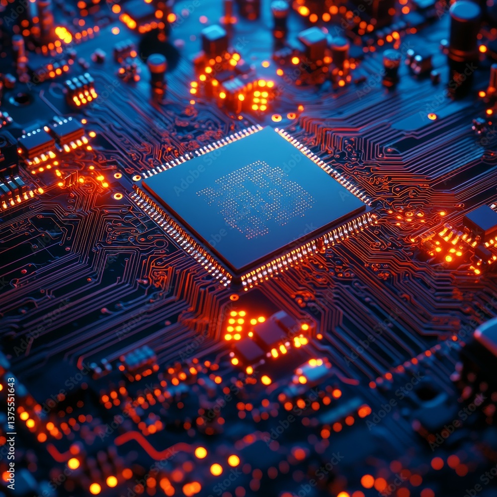 Fototapete illuminated circuit board: a glimpse into modern technology and computer engineering
