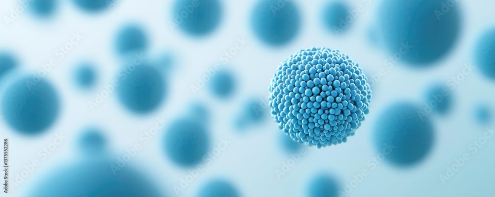 Poster blue exosome particles in biotechnology and medical concept. abstract representation of blue bacteri