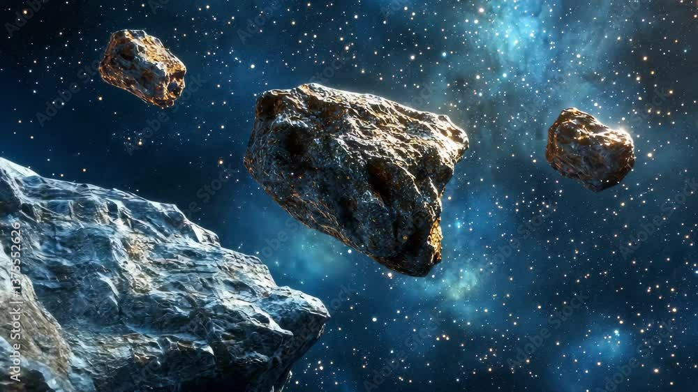 Poster asteroids drifting in the empty expanse of space between mars and jupiter, asteroids floating in spa