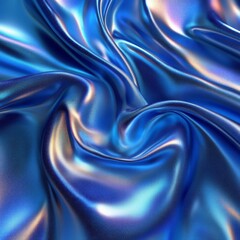 Obraz premium Shimmering Depths: Abstract Waves of Iridescent Blue Fabric with Metallic Accents and Subtle Texture