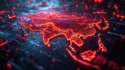 3D Illustration of Biohazard Outbreak in China, Coronavirus Spreading Across Asia