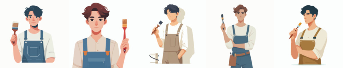 Vector of a young male artist holding a paint brush