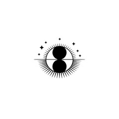 Mystical Celestial Symbol: Two Spheres and Sunburst Design