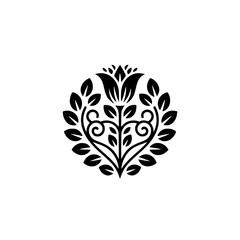Elegant Floral Emblem: Black and White Decorative Design