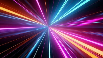 Abstract Neon Rays: A dynamic display of neon light streaks radiating outward from a central point, creating a vibrant and energetic composition.