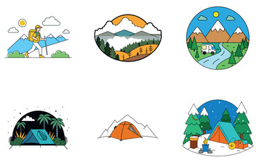 Naklejka premium Camping Adventure. A Bundle of Stars and Serenity Collection Icons