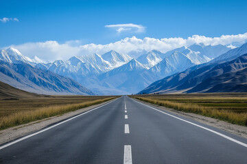 View of road leading towards snowy mountains