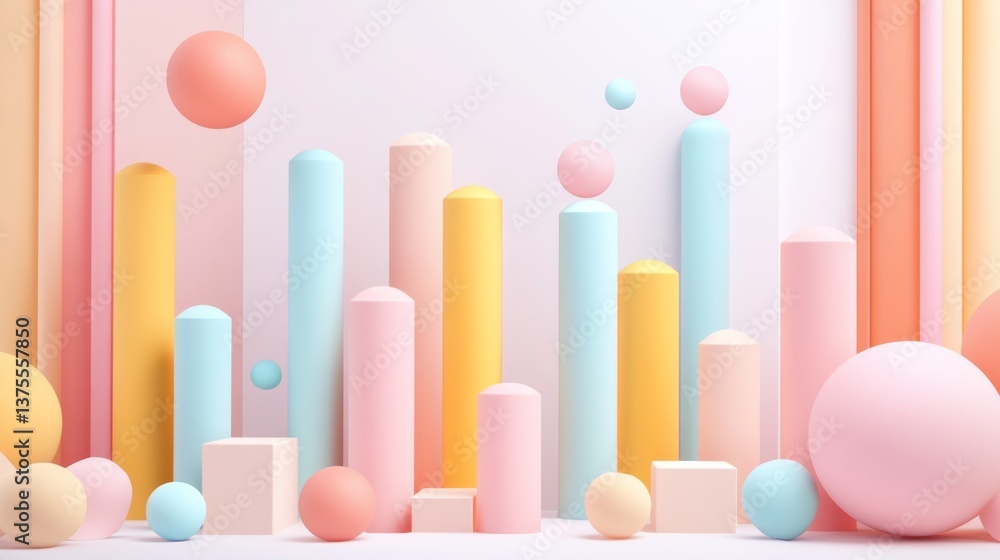 Poster clean d bar graph with labeled axes and pastel color bars on a white background, ideal for business 