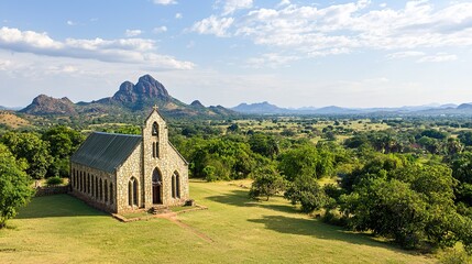 Historic stone church in zimbabwe captivating landscape rural environment high-quality imagery