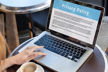 Online Privacy Policy concept, Terms of Use, Privacy Conditions for user data on the screen of laptop