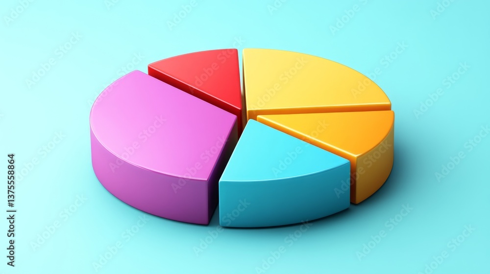Aufkleber professional d pie chart with clean edges, labeled sections, and soft gradients on a plain backgroun