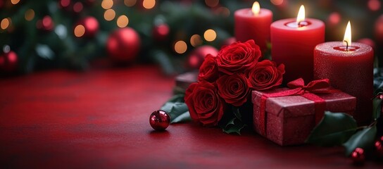 Romantic Roses Gift Boxes and Candles for Valentine Celebration