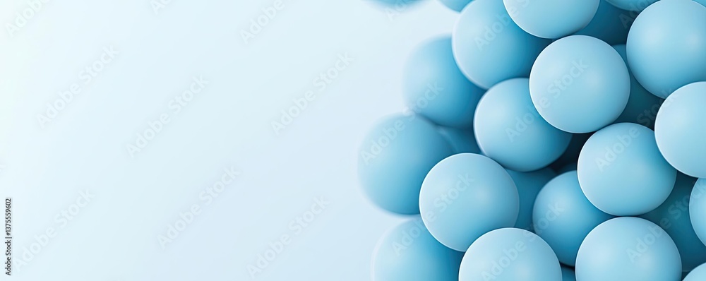 Poster blue exosome particles in cosmetology biotechnology concept. abstract blue circles on a soft gradien