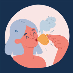 Vector illustration of a woman sipping espresso, symbolizing moments of relaxation, focus, and the joy of a strong coffee break.